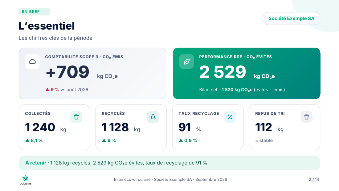 Page de synthèse du bilan